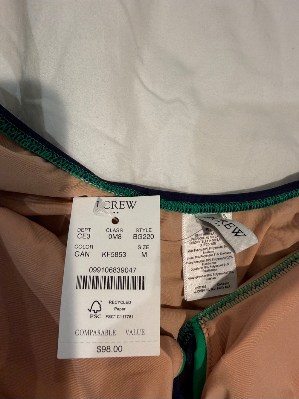 J. Crew One Piece Swimsuit in Navy and Green size Medium (NWT) - Picture 4 of 8
